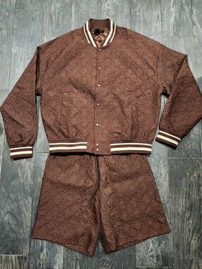 Forever 21 Brown Embossed Bomber Jacket and Shorts Set